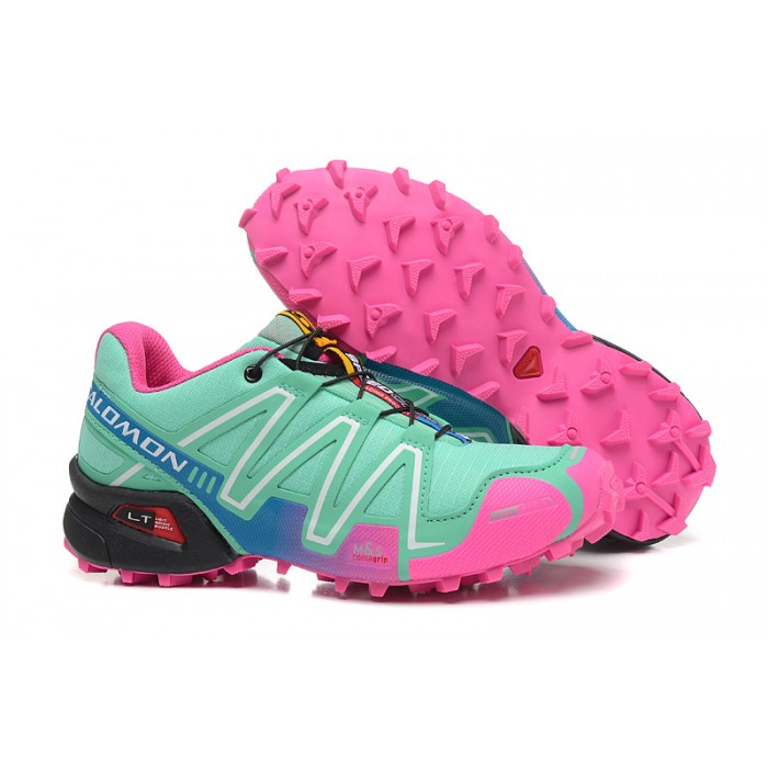Women's Salomon Shoe Speedcross 3 CS Trail Running Blue Green Pink