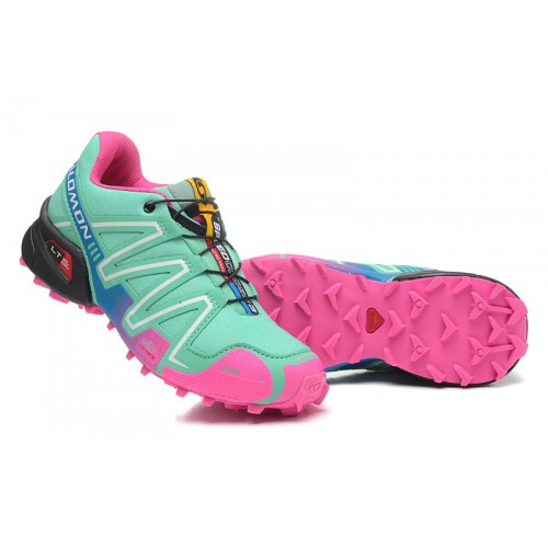 Women's Salomon Shoe Speedcross 3 CS Trail Running Blue Green Pink