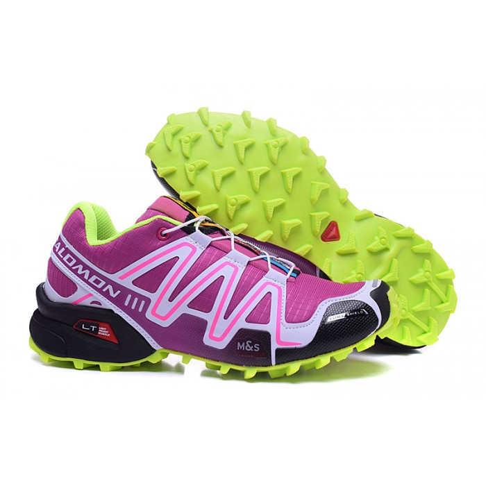 Women's Salomon Shoe Speedcross 3 CS Trail Running Purple Fluorescent Green- Salomon Shoe Speedcross CS nordic ski size