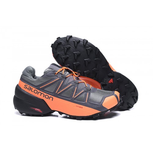 Men's Salomon Shoe Speedcross 5 GTX Trail Running Gray Orange