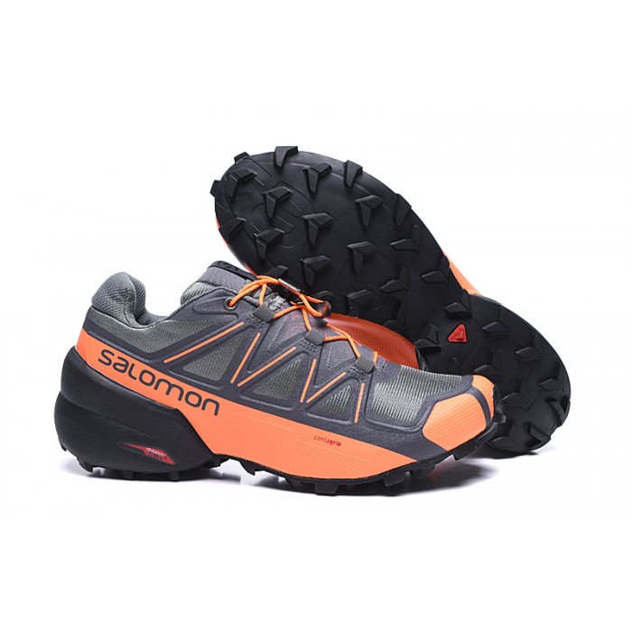 Men's Salomon Shoe Speedcross 5 GTX Trail Running Gray Orange