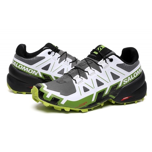 Men's Salomon Speedcross 6 Trail Running Shoes Gray White Green