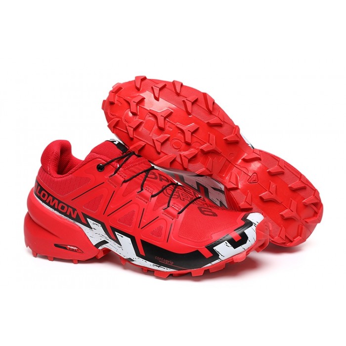 Men's Salomon Speedcross 6 Trail Running Shoes Red White Black